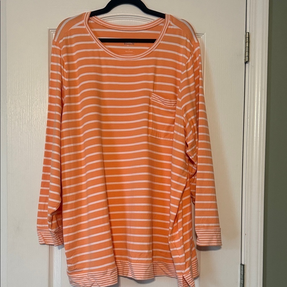Belle Beach by Kim Gravel Peach and White Striped Long Sleeve Shirt Size 4X